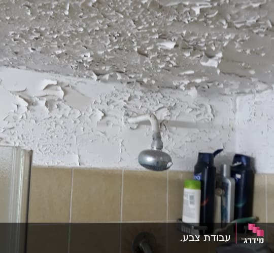 תקרה מתקלפת עם צבע מתקלף בחדר אמבטיה
